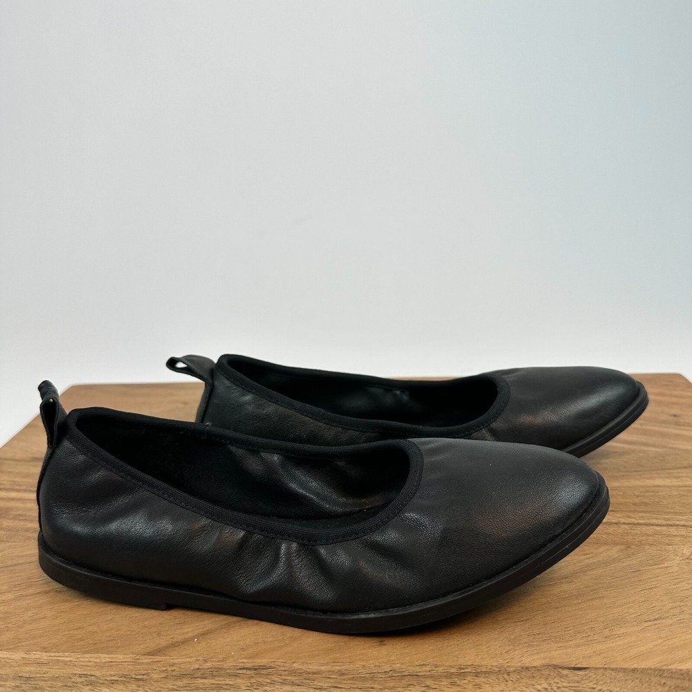 New Womens Eileen Fisher Notion Black Leather Ballet Flats Shoes Size 5.5 M